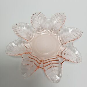 Vintage Light Pink Snowflake Glass Hobnail Bon Bon Candy Trinket Dish 7 Inches